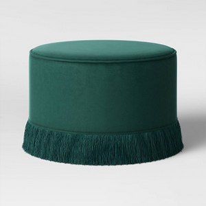 ALO2406 Round Velvet Fringe Ottoman