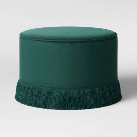 ALO2406 Round Velvet Fringe Ottoman