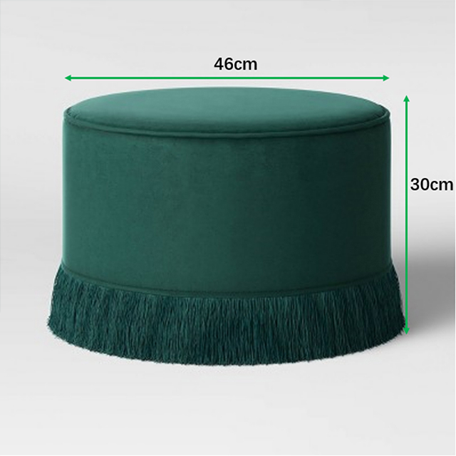 ALO2406 Round Velvet Fringe Ottoman